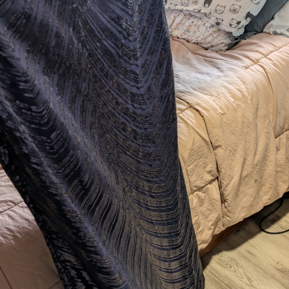Babeyond Navy Blue Sequin Maxi Dress with Draped Shoulder Chains - Picture 8 of 8